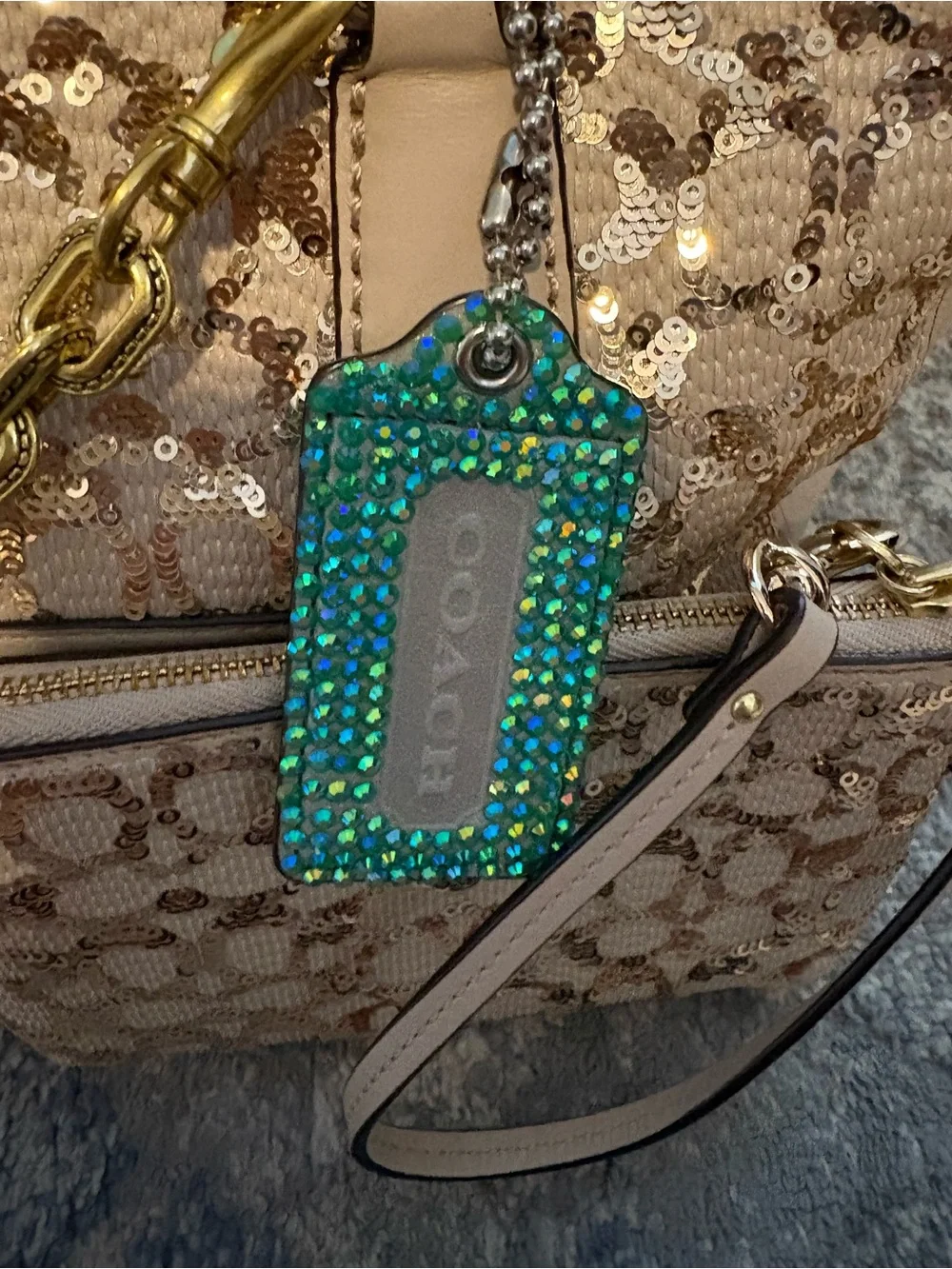 Coach poppy Beige Sequin Logo Satchel with Matching Wristlet